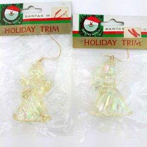 Kurt Adler Santas World Acrylic Angel Ornaments Iridescent Set Of 2